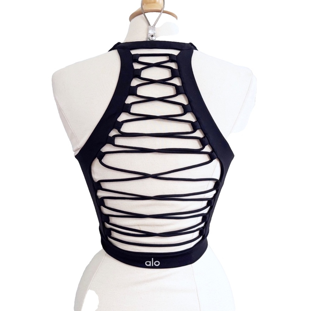 ALO Yoga Black Strappy Open-Back Crop Top